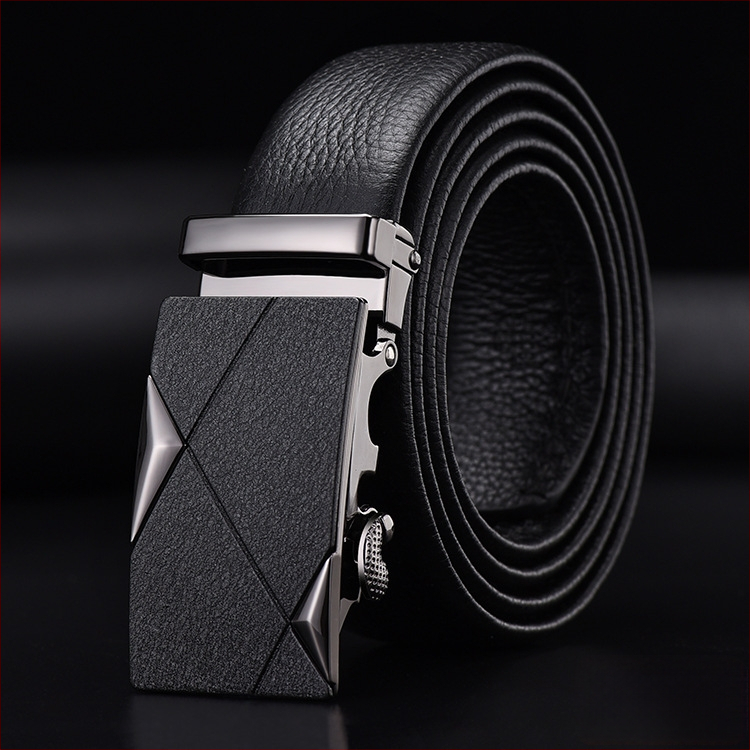 Vīriešu josta no īstas ādas pirmās kārtas ar sakausējuma automātisko sprādzi, platums 2–4 cm, biznesa minimalistiskais stils