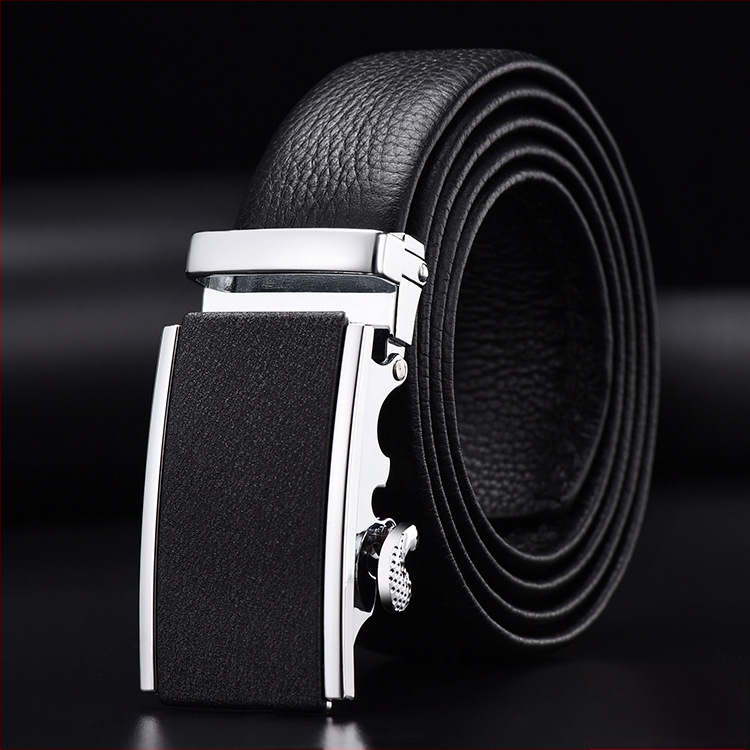 Vīriešu josta no īstas ādas pirmās kārtas ar sakausējuma automātisko sprādzi, platums 2–4 cm, biznesa minimalistiskais stils