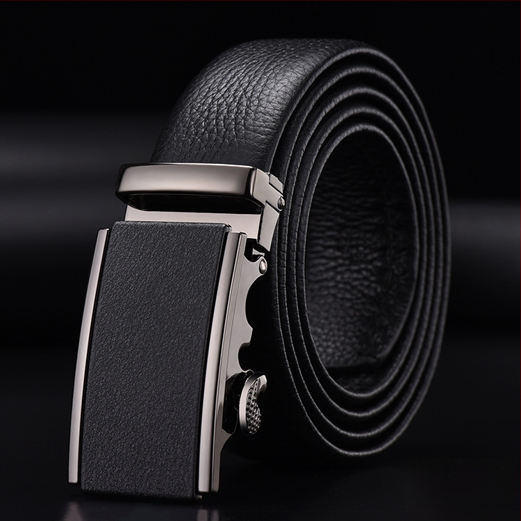 Vīriešu josta no īstas ādas pirmās kārtas ar sakausējuma automātisko sprādzi, platums 2–4 cm, biznesa minimalistiskais stils