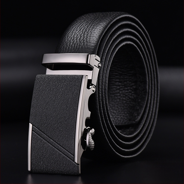 Vīriešu josta no īstas ādas pirmās kārtas ar sakausējuma automātisko sprādzi, platums 2–4 cm, biznesa minimalistiskais stils