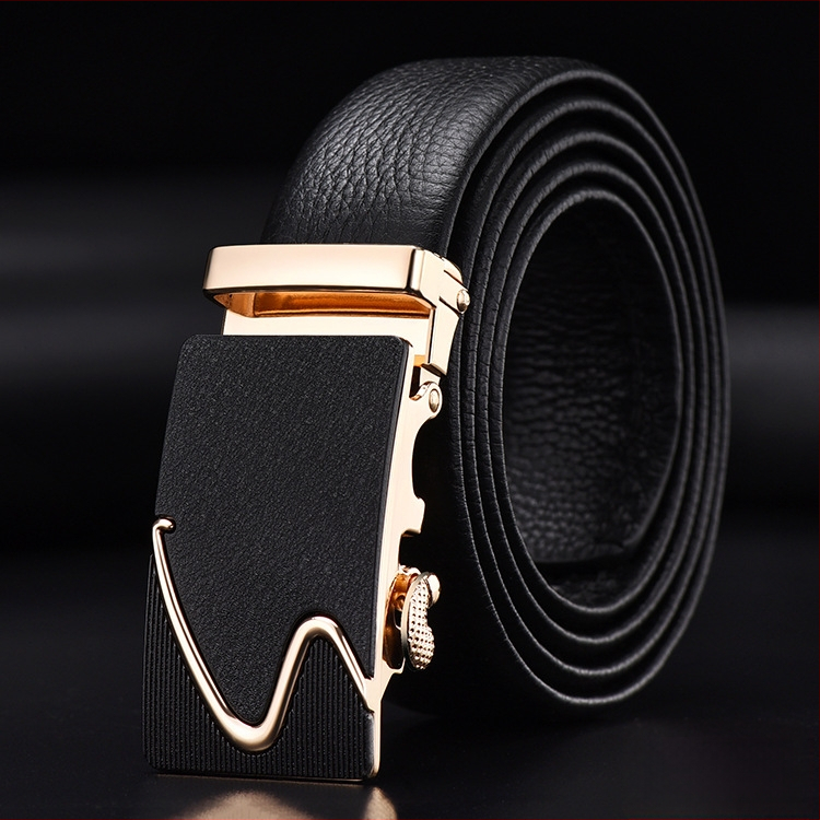 Vīriešu josta no īstas ādas pirmās kārtas ar sakausējuma automātisko sprādzi, platums 2–4 cm, biznesa minimalistiskais stils