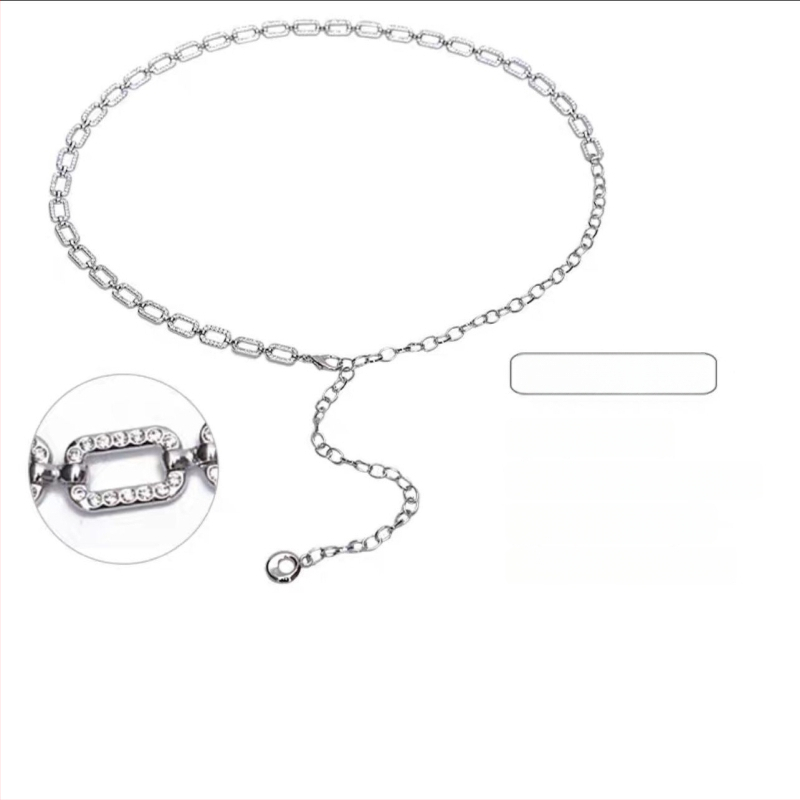 Moteriška juosmens grandinė su perlais ir krištolais, metalinė, vienos kilpos dizainas