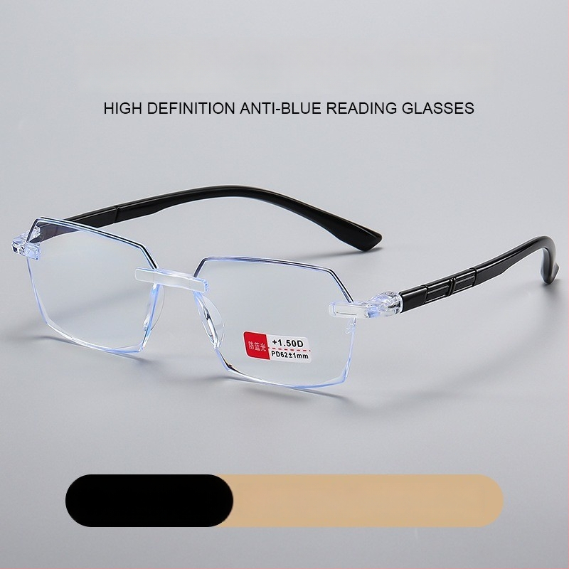 Lasīšanas brillēs ar zilās gaismas aizsardzību, vieglas, 21 g, PC lēcas, kvadrātveida rāmis