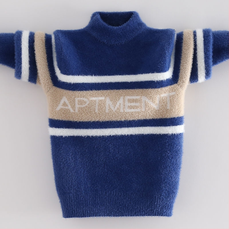 Vaikų mink velvet megztinis su fleece pamušalu ir storu audiniu žiemai (Korėjos stilius; gobtuvė; apvalus kaklas; ilgos rankovės; akrilinis pluoštas)