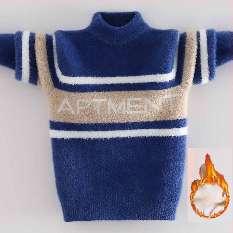 Vaikų mink velvet megztinis su fleece pamušalu ir storu audiniu žiemai (Korėjos stilius; gobtuvė; apvalus kaklas; ilgos rankovės; akrilinis pluoštas)