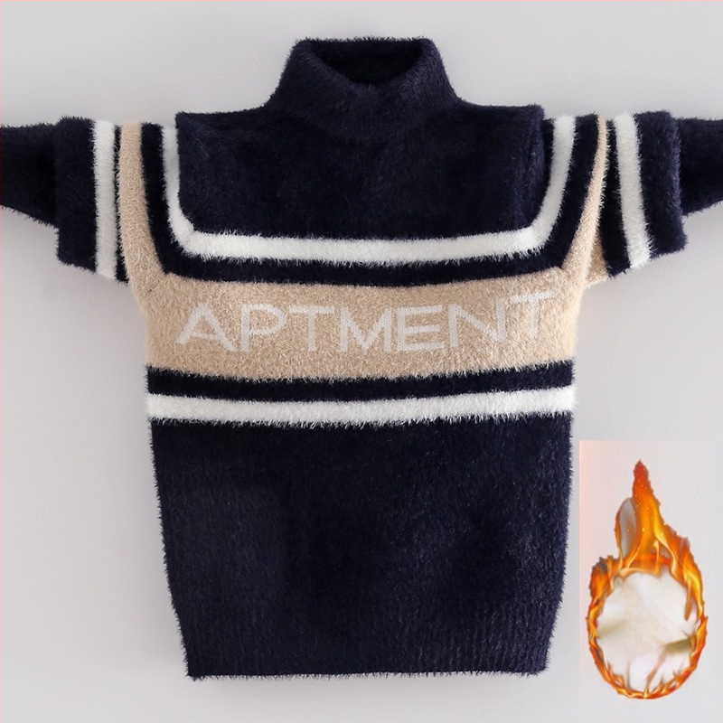 Vaikų mink velvet megztinis su fleece pamušalu ir storu audiniu žiemai (Korėjos stilius; gobtuvė; apvalus kaklas; ilgos rankovės; akrilinis pluoštas)