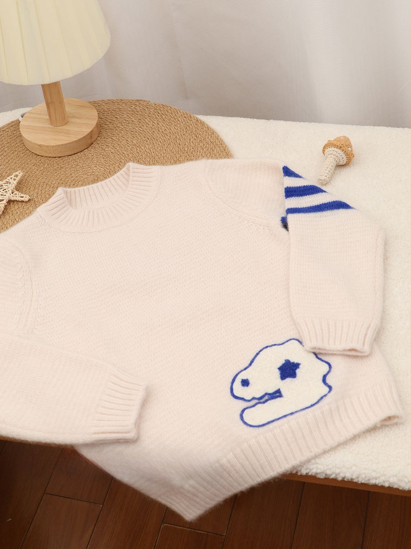 Vaikų kašmyro megztinis, storas megztimo audinys, apvalus kaklas, ilgos rankovės, dryžių/karikatūrų/abstraktus raštų, švelnus fliso paviršius, enziminis skalbimas, Korėjietiškas stilius, amžiaus grupė 3–8 m, 100% kašmyras.