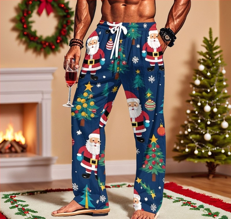 Vīriešu 3D digitālās drukas sporta bikses, brīva piegriezuma, vidējā josta, taisnas kājas, 92% poliesters