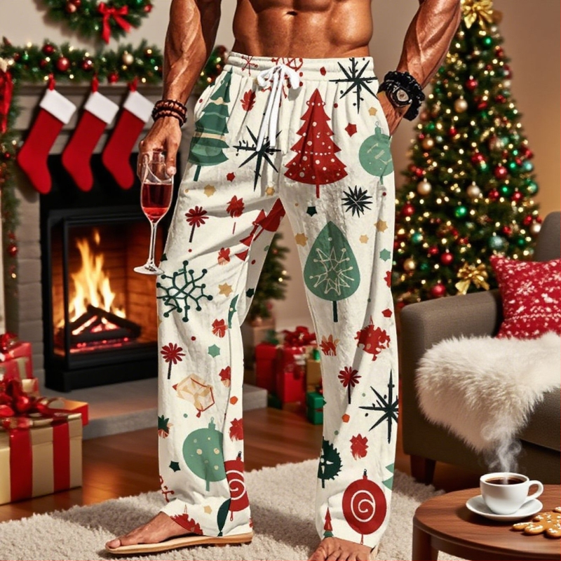 Vīriešu 3D digitālās drukas sporta bikses, brīva piegriezuma, vidējā josta, taisnas kājas, 92% poliesters