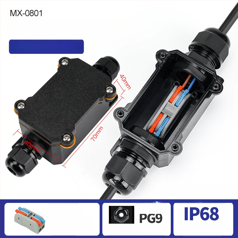MX-0800 Ārējā ūdensdroša kabelu kastīte ar ātru termināļa bloku, IP68, gatava iegremdēšanai, versijas 2 ievadi/2 izejas vai 2 ievadi/4 izejas
