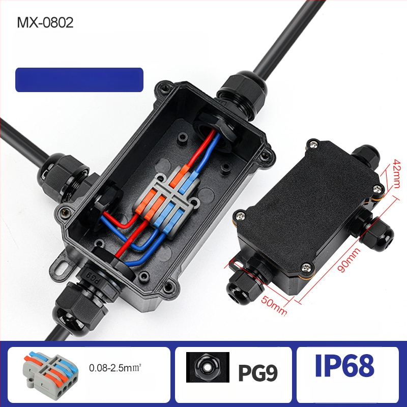 MX-0800 Ārējā ūdensdroša kabelu kastīte ar ātru termināļa bloku, IP68, gatava iegremdēšanai, versijas 2 ievadi/2 izejas vai 2 ievadi/4 izejas