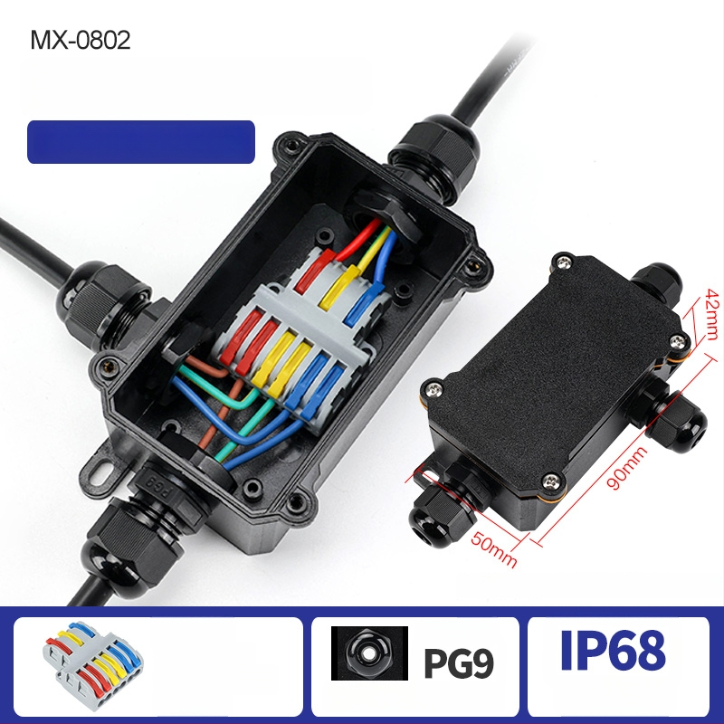 MX-0800 Ārējā ūdensdroša kabelu kastīte ar ātru termināļa bloku, IP68, gatava iegremdēšanai, versijas 2 ievadi/2 izejas vai 2 ievadi/4 izejas