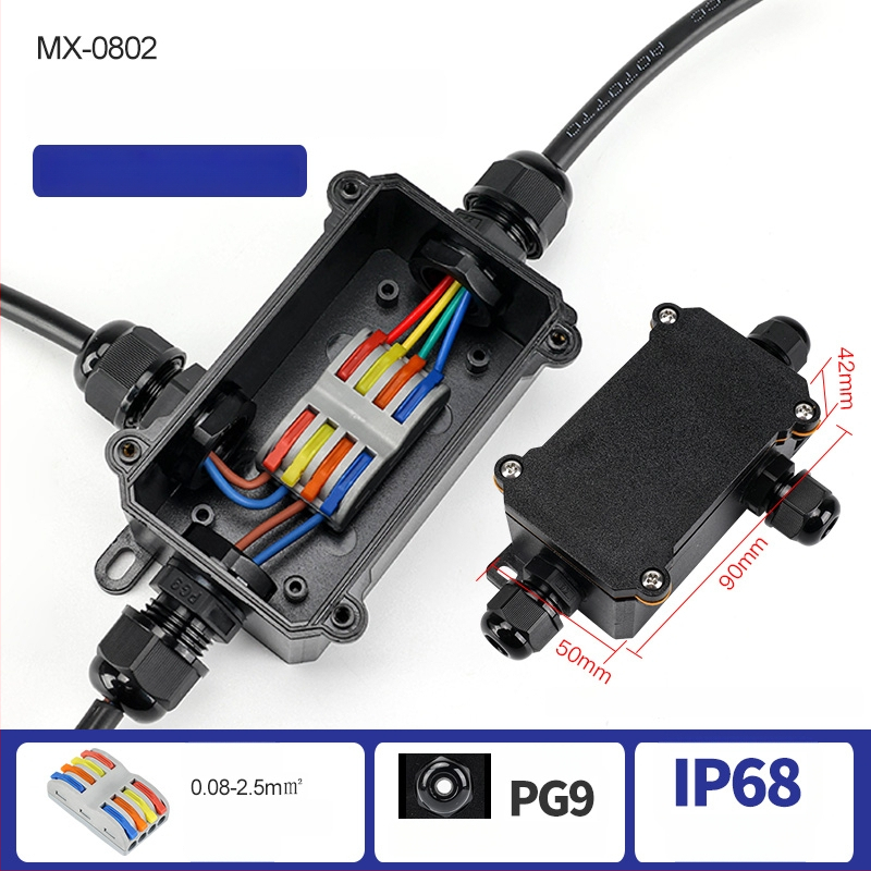 MX-0800 Ārējā ūdensdroša kabelu kastīte ar ātru termināļa bloku, IP68, gatava iegremdēšanai, versijas 2 ievadi/2 izejas vai 2 ievadi/4 izejas