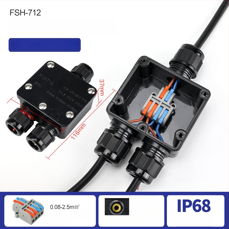 MX-0800 Ārējā ūdensdroša kabelu kastīte ar ātru termināļa bloku, IP68, gatava iegremdēšanai, versijas 2 ievadi/2 izejas vai 2 ievadi/4 izejas