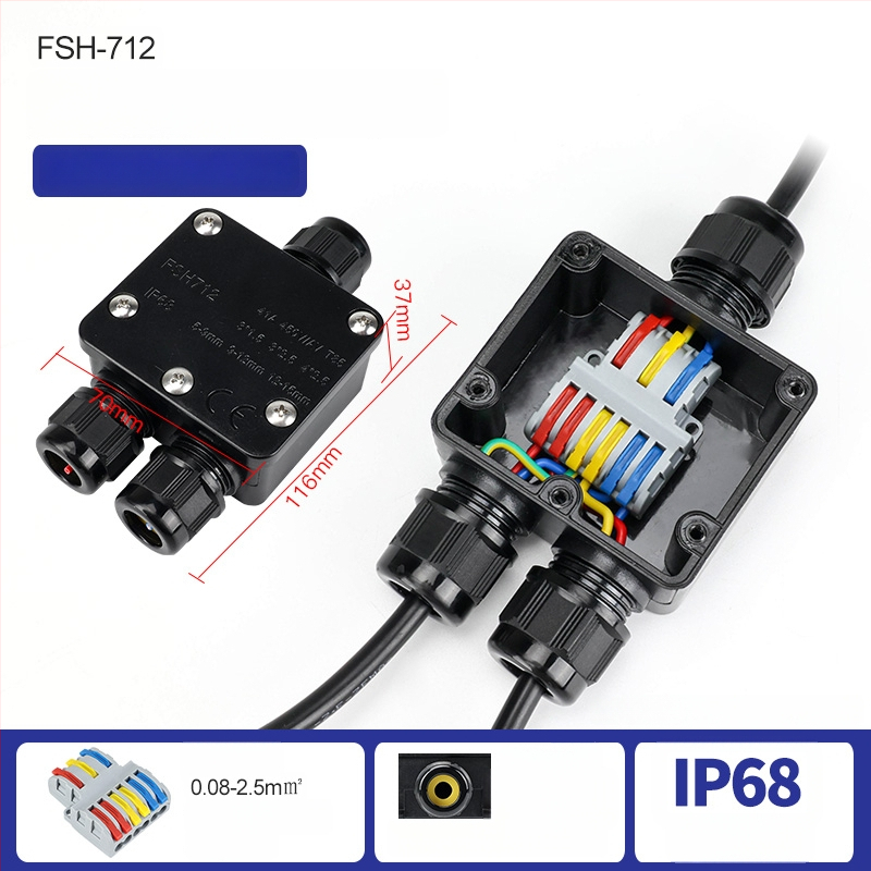 MX-0800 Ārējā ūdensdroša kabelu kastīte ar ātru termināļa bloku, IP68, gatava iegremdēšanai, versijas 2 ievadi/2 izejas vai 2 ievadi/4 izejas