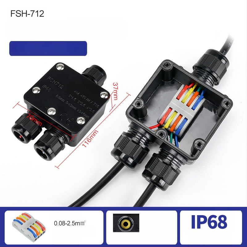 MX-0800 Ārējā ūdensdroša kabelu kastīte ar ātru termināļa bloku, IP68, gatava iegremdēšanai, versijas 2 ievadi/2 izejas vai 2 ievadi/4 izejas