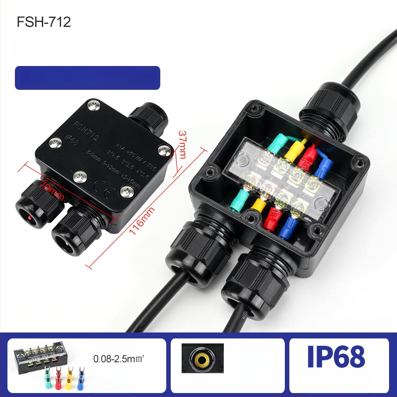 MX-0800 Ārējā ūdensdroša kabelu kastīte ar ātru termināļa bloku, IP68, gatava iegremdēšanai, versijas 2 ievadi/2 izejas vai 2 ievadi/4 izejas