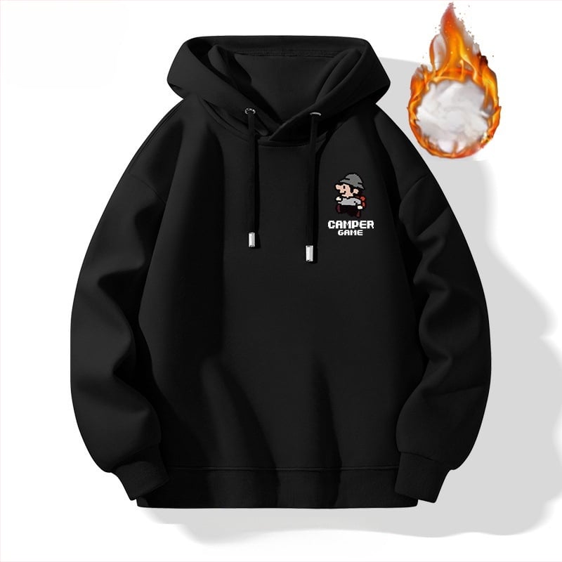 TT Férfi kapucnis fleece-betétes pulóver, 65% pamut, laza szabás, hosszú ujjú, nyomtatott dizájn