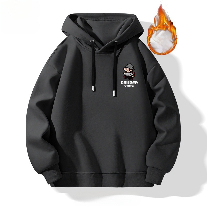 TT Férfi kapucnis fleece-betétes pulóver, 65% pamut, laza szabás, hosszú ujjú, nyomtatott dizájn