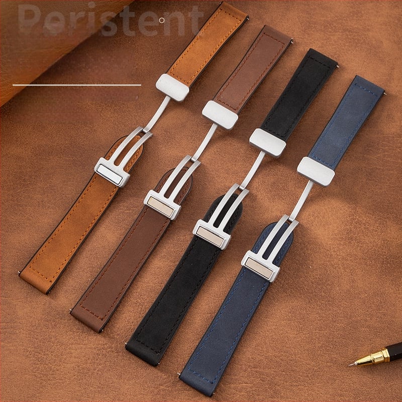 Crazy Horse ādas viedpulksteņa siksna ar magnētisku salokāmu sprādzi, saderīga ar Samsung Watch un Huawei GT3