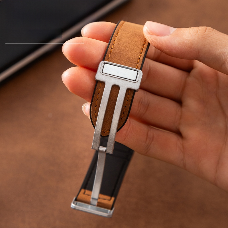 Crazy Horse ādas viedpulksteņa siksna ar magnētisku salokāmu sprādzi, saderīga ar Samsung Watch un Huawei GT3