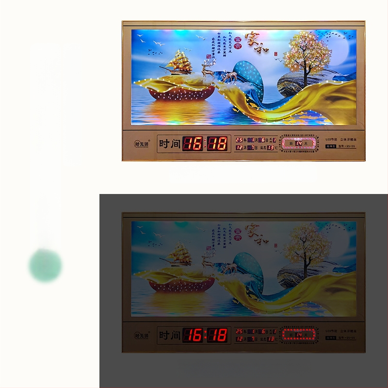 Tiesnstūra sienas pulkstenis ar metāla rāmi un LED digitālo displeju, mūžīgais kalendārs, 24 saules periodi, termometrs