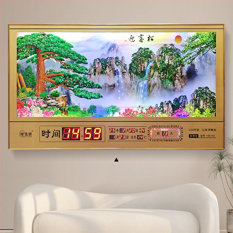 Tiesnstūra sienas pulkstenis ar metāla rāmi un LED digitālo displeju, mūžīgais kalendārs, 24 saules periodi, termometrs