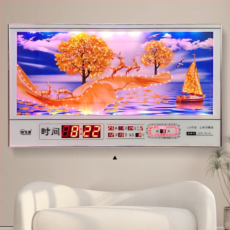 Tiesnstūra sienas pulkstenis ar metāla rāmi un LED digitālo displeju, mūžīgais kalendārs, 24 saules periodi, termometrs