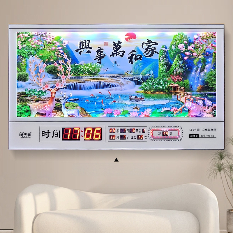 Tiesnstūra sienas pulkstenis ar metāla rāmi un LED digitālo displeju, mūžīgais kalendārs, 24 saules periodi, termometrs