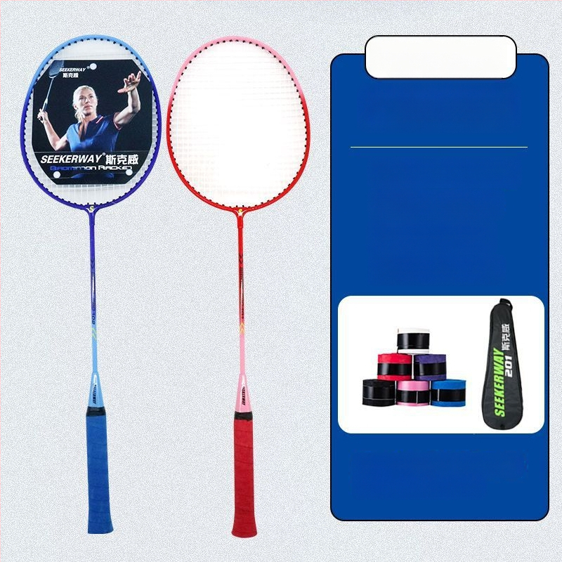 Badmintona rakete studentiem — oglekļa šķiedras rāmis, neilona auklas, vidēja stingrība stienim
