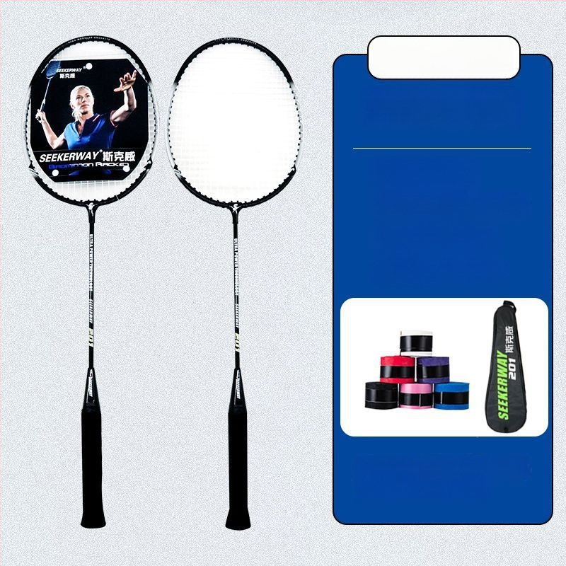 Badmintona rakete studentiem — oglekļa šķiedras rāmis, neilona auklas, vidēja stingrība stienim