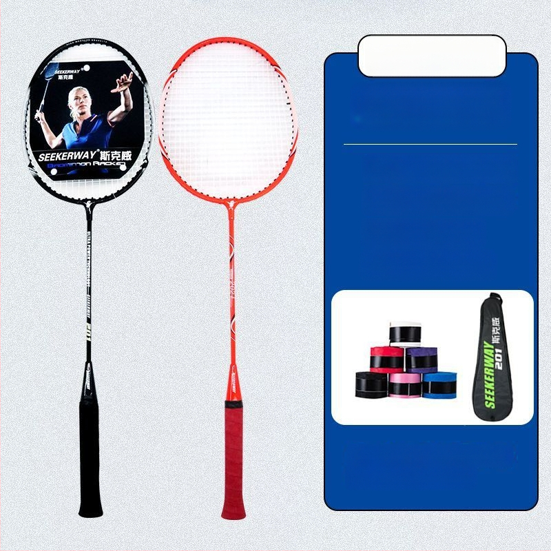Badmintona rakete studentiem — oglekļa šķiedras rāmis, neilona auklas, vidēja stingrība stienim