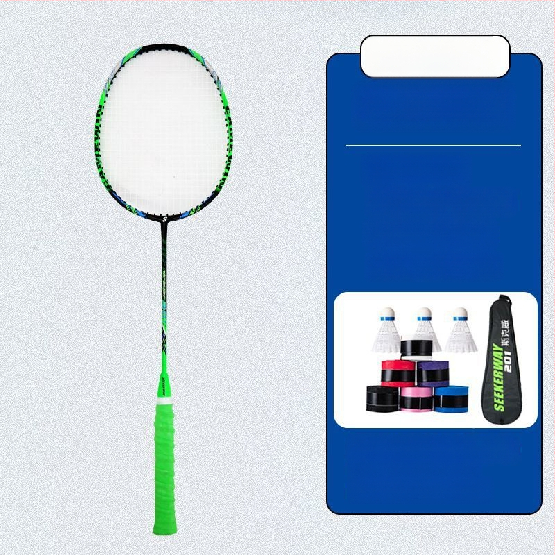 Badmintona rakete studentiem — oglekļa šķiedras rāmis, neilona auklas, vidēja stingrība stienim