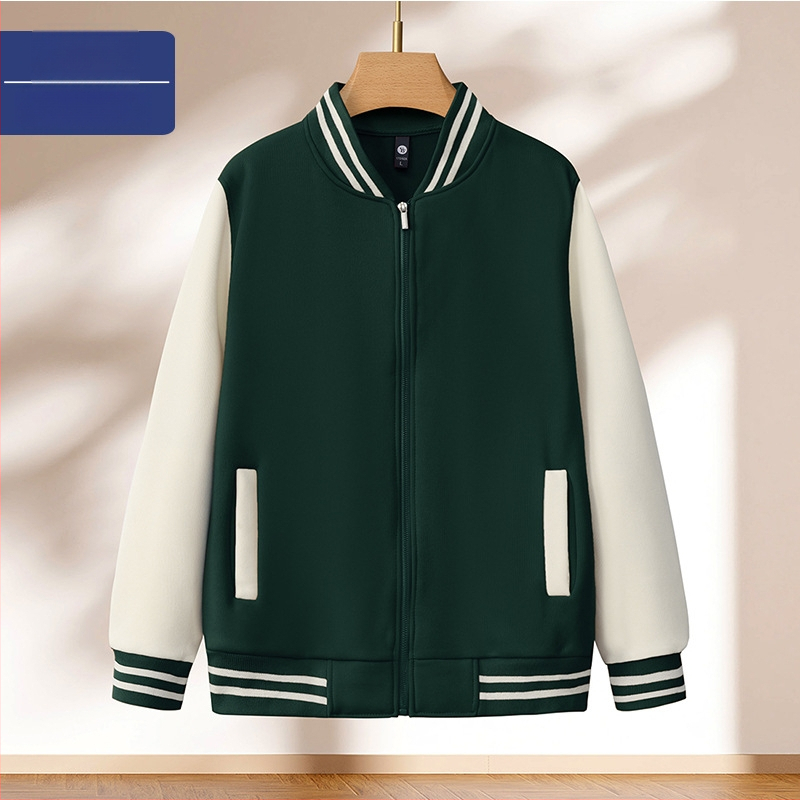 Bloku raksta baseball jaka ar rāvējslēdzēju, stāvošs kakls, brīvā piegriezuma griezums, logotipa druka