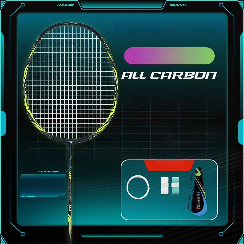 YImiba badmintona rekete, pilnīgs oglekļa šķiedras rāmis, 30T konfigurācija, neilona diegi, svars 80–84 g, vispusēja veiktspēja