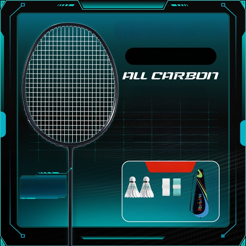 YImiba badmintona rekete, pilnīgs oglekļa šķiedras rāmis, 30T konfigurācija, neilona diegi, svars 80–84 g, vispusēja veiktspēja