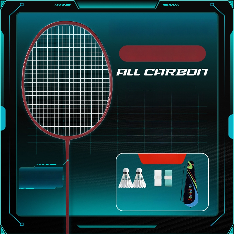 YImiba badmintona rekete, pilnīgs oglekļa šķiedras rāmis, 30T konfigurācija, neilona diegi, svars 80–84 g, vispusēja veiktspēja