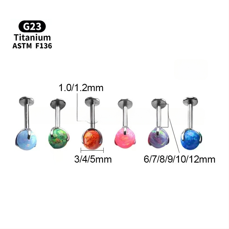 Ανδρικά/Γυναικεία γεωμετρικά σκουλαρίκια με οπάλ από κράμα τιτάνιου F136, γυαλισμένη επιφάνεια, εσωτερική βίδα για χείλη/ώτα