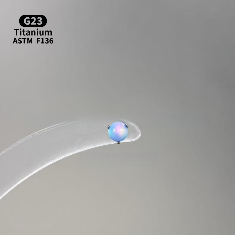 Ανδρικά/Γυναικεία γεωμετρικά σκουλαρίκια με οπάλ από κράμα τιτάνιου F136, γυαλισμένη επιφάνεια, εσωτερική βίδα για χείλη/ώτα