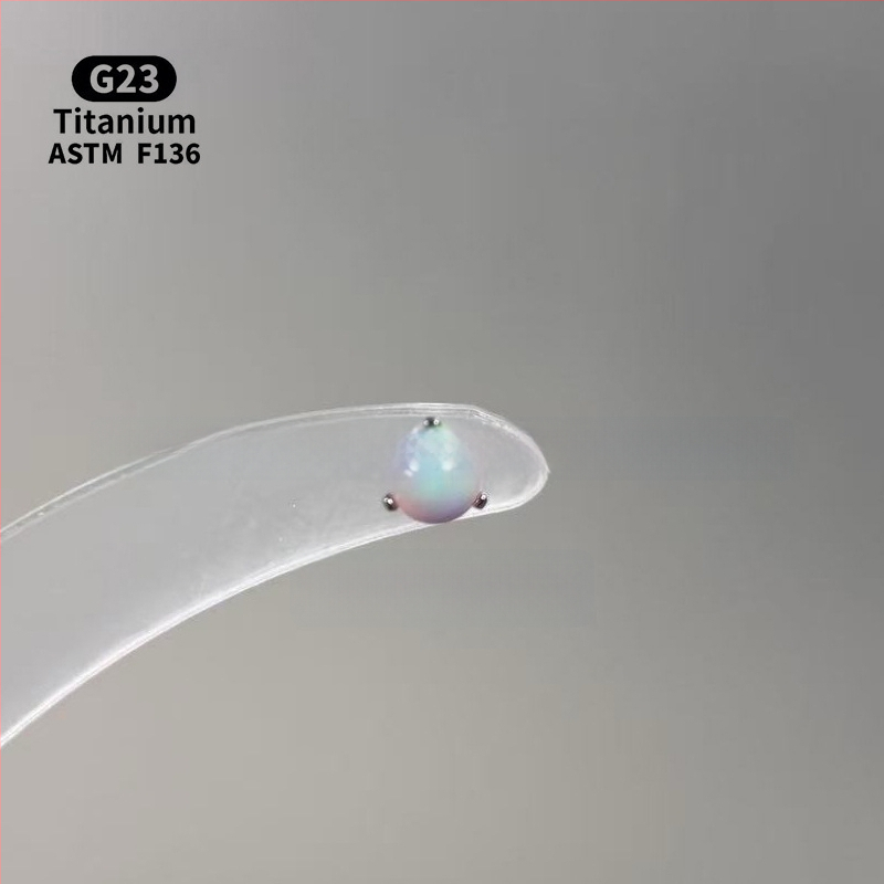 Ανδρικά/Γυναικεία γεωμετρικά σκουλαρίκια με οπάλ από κράμα τιτάνιου F136, γυαλισμένη επιφάνεια, εσωτερική βίδα για χείλη/ώτα