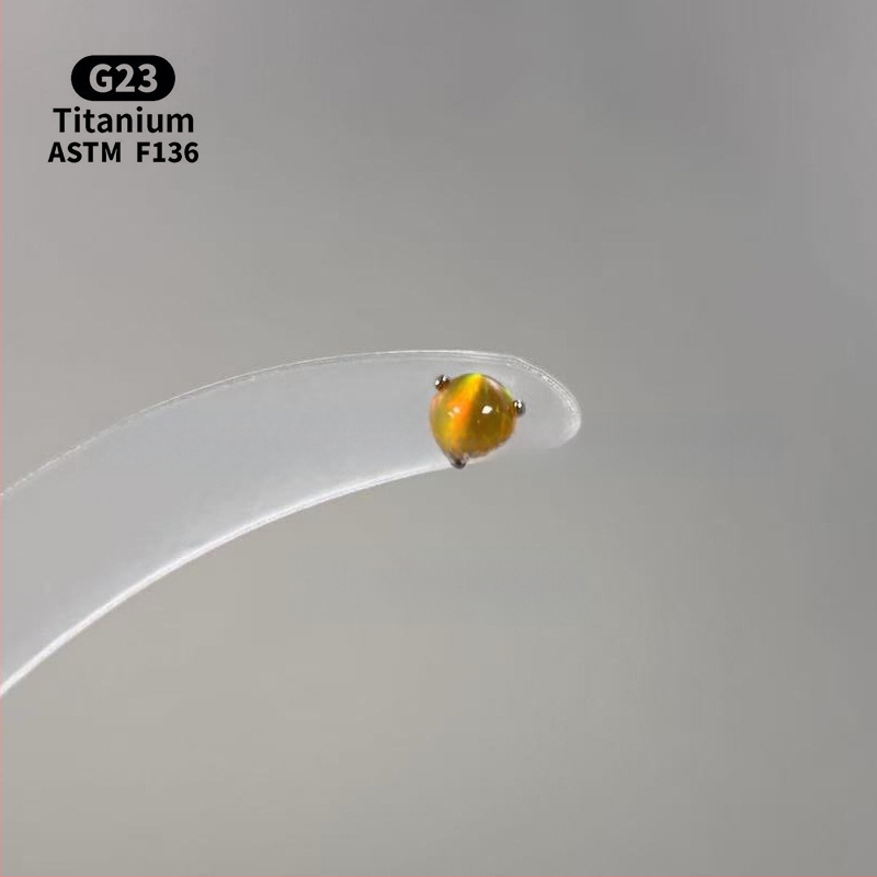 Ανδρικά/Γυναικεία γεωμετρικά σκουλαρίκια με οπάλ από κράμα τιτάνιου F136, γυαλισμένη επιφάνεια, εσωτερική βίδα για χείλη/ώτα