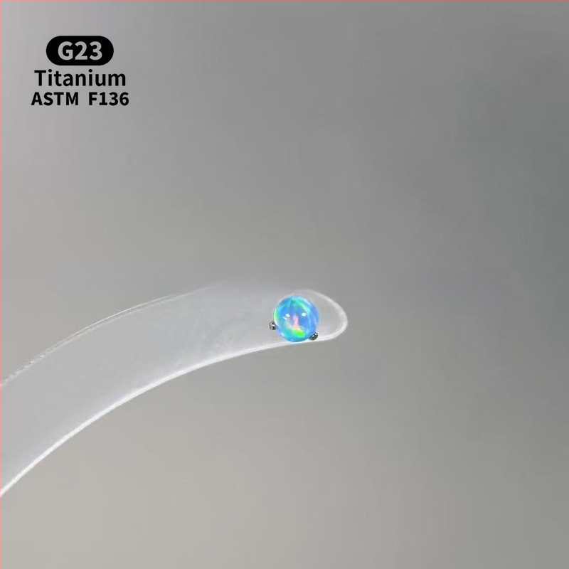 Ανδρικά/Γυναικεία γεωμετρικά σκουλαρίκια με οπάλ από κράμα τιτάνιου F136, γυαλισμένη επιφάνεια, εσωτερική βίδα για χείλη/ώτα