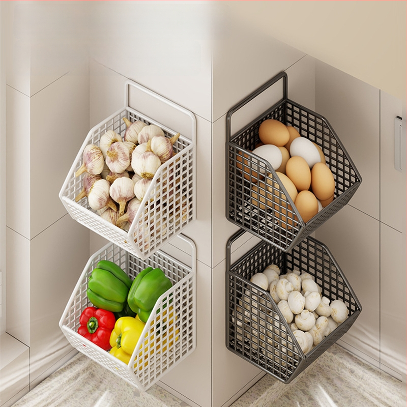 Fan lilin Стенен кухненски кош за лук, джинджифил и чесън — метална конструкция, многофункционален органайзер за подправки, модел 2111749679531788672