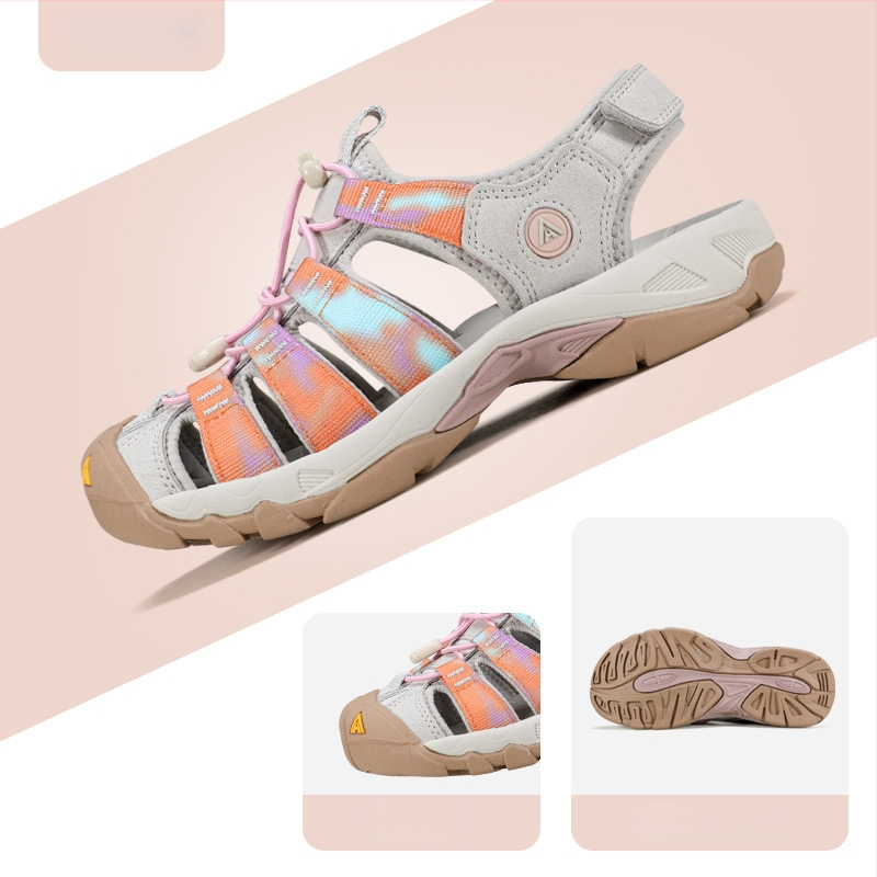 Ūdens taku kurpes ar Velcro aizdari, pretslīdēšanas zole, augšdaļa no neilona un ādas, sietuiekšpuse, zems profils