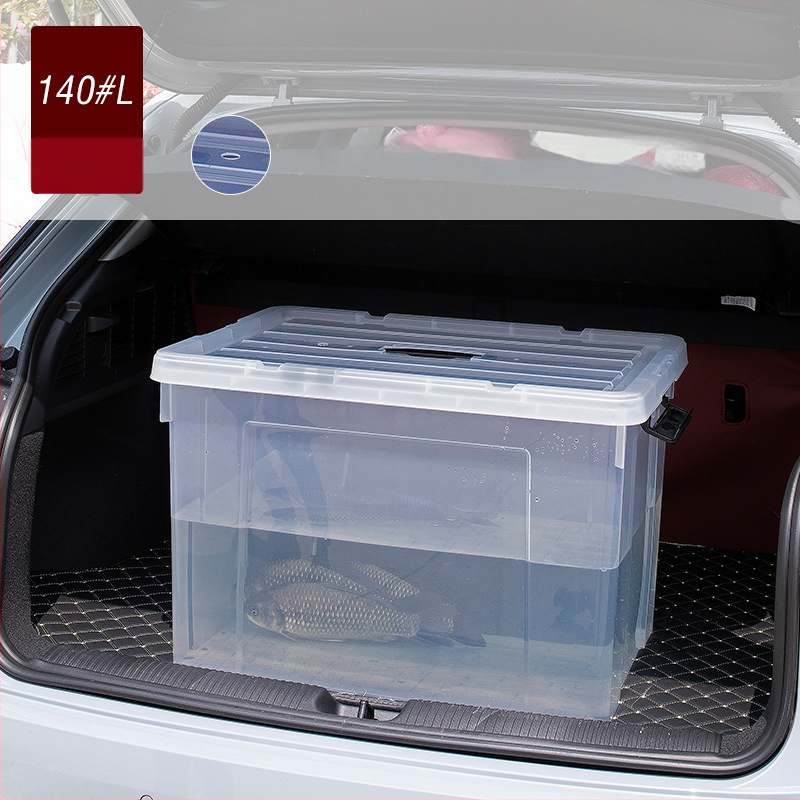 Dzīvām zivīm paredzētais konteineris automašīnas bagāžniekam — plastmasas akvārija kārba zivju audzēšanai un jūras velšu uzglabāšanai