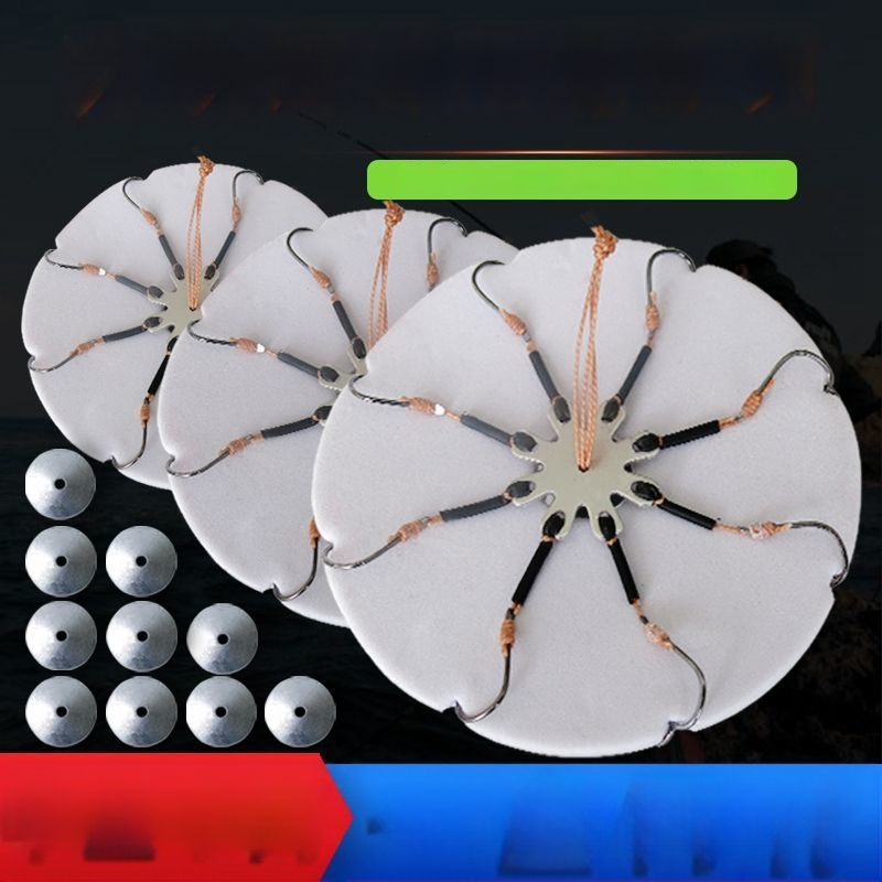 Zivju āķu komplekts – astoņskājains āķis, bez asmens, griežama plāksne un kvadrātveida ēdams jūras makšķerēšanai