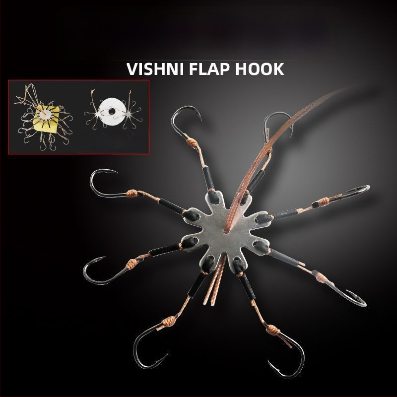 Zivju āķu komplekts – astoņskājains āķis, bez asmens, griežama plāksne un kvadrātveida ēdams jūras makšķerēšanai