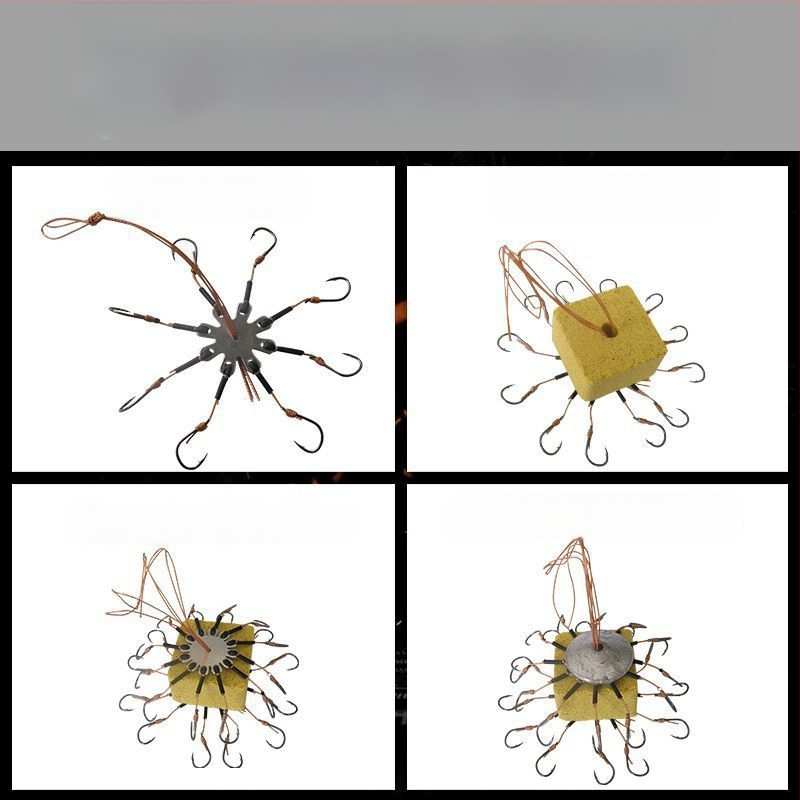 Zivju āķu komplekts – astoņskājains āķis, bez asmens, griežama plāksne un kvadrātveida ēdams jūras makšķerēšanai