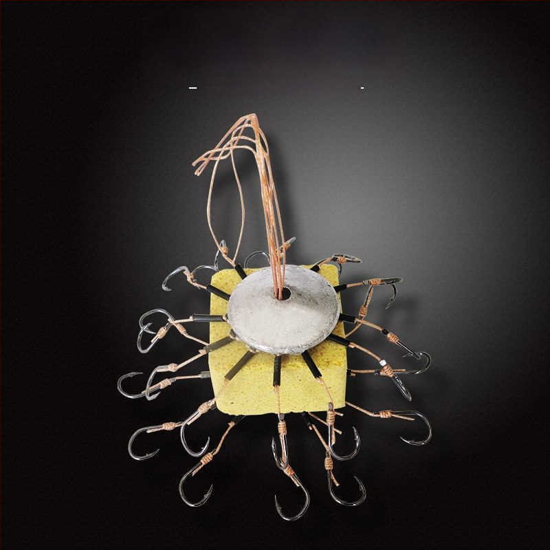 Zivju āķu komplekts – astoņskājains āķis, bez asmens, griežama plāksne un kvadrātveida ēdams jūras makšķerēšanai