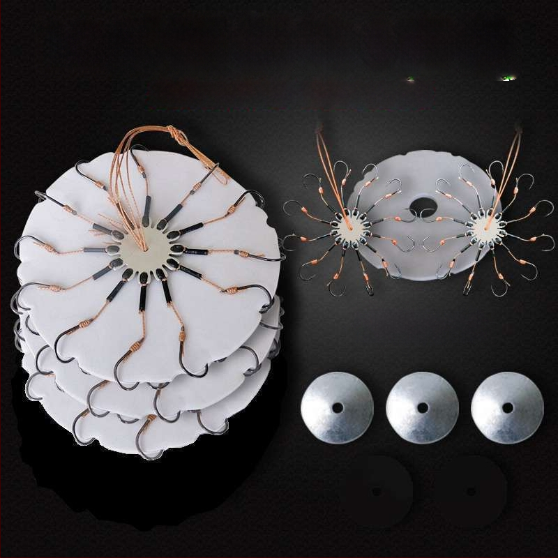 Zivju āķu komplekts – astoņskājains āķis, bez asmens, griežama plāksne un kvadrātveida ēdams jūras makšķerēšanai